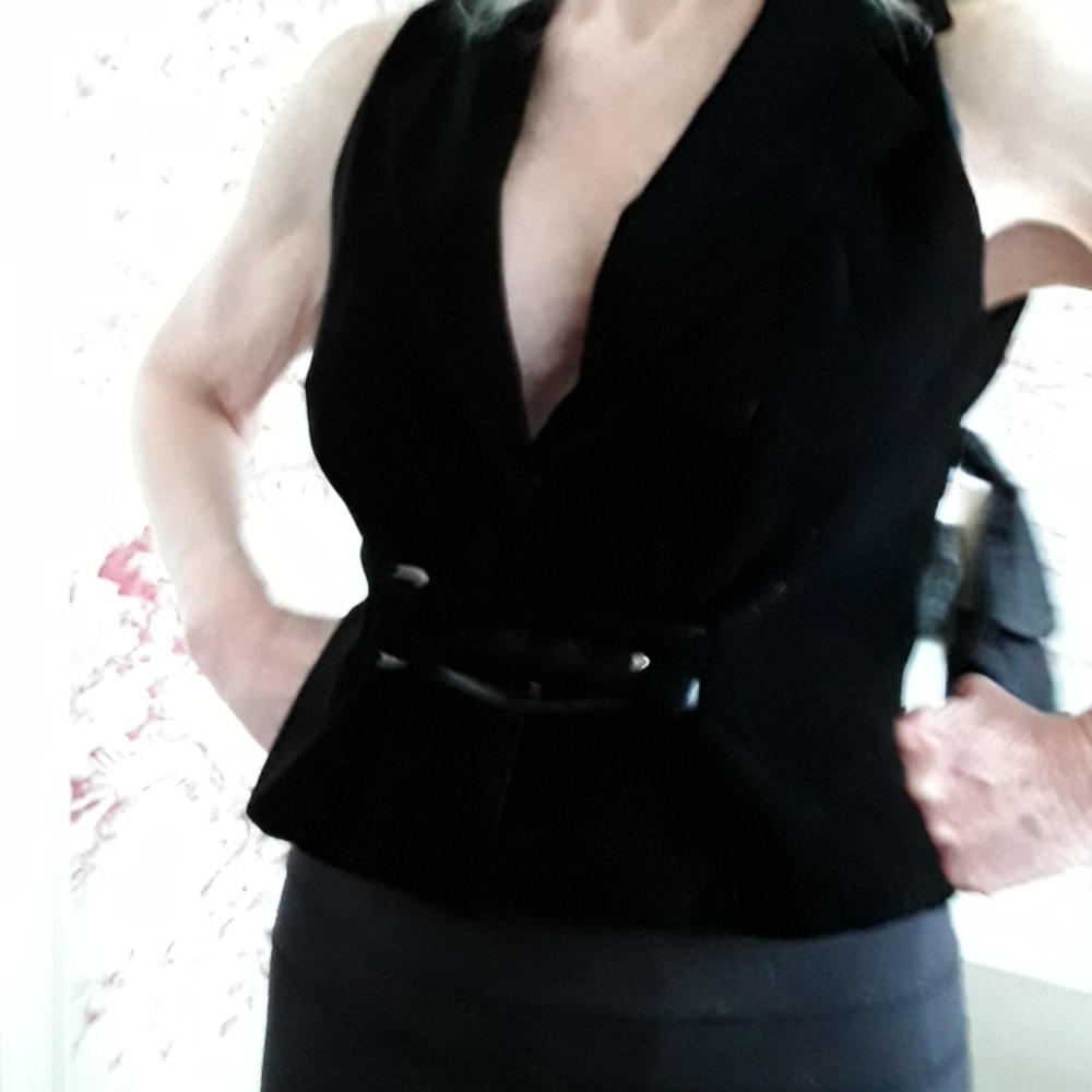 Black velvet belted vest